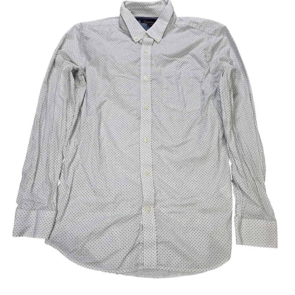 Banana‎ Republic Slim Fit Stretch Soft Wash Shirt Men's Size L White Geometric